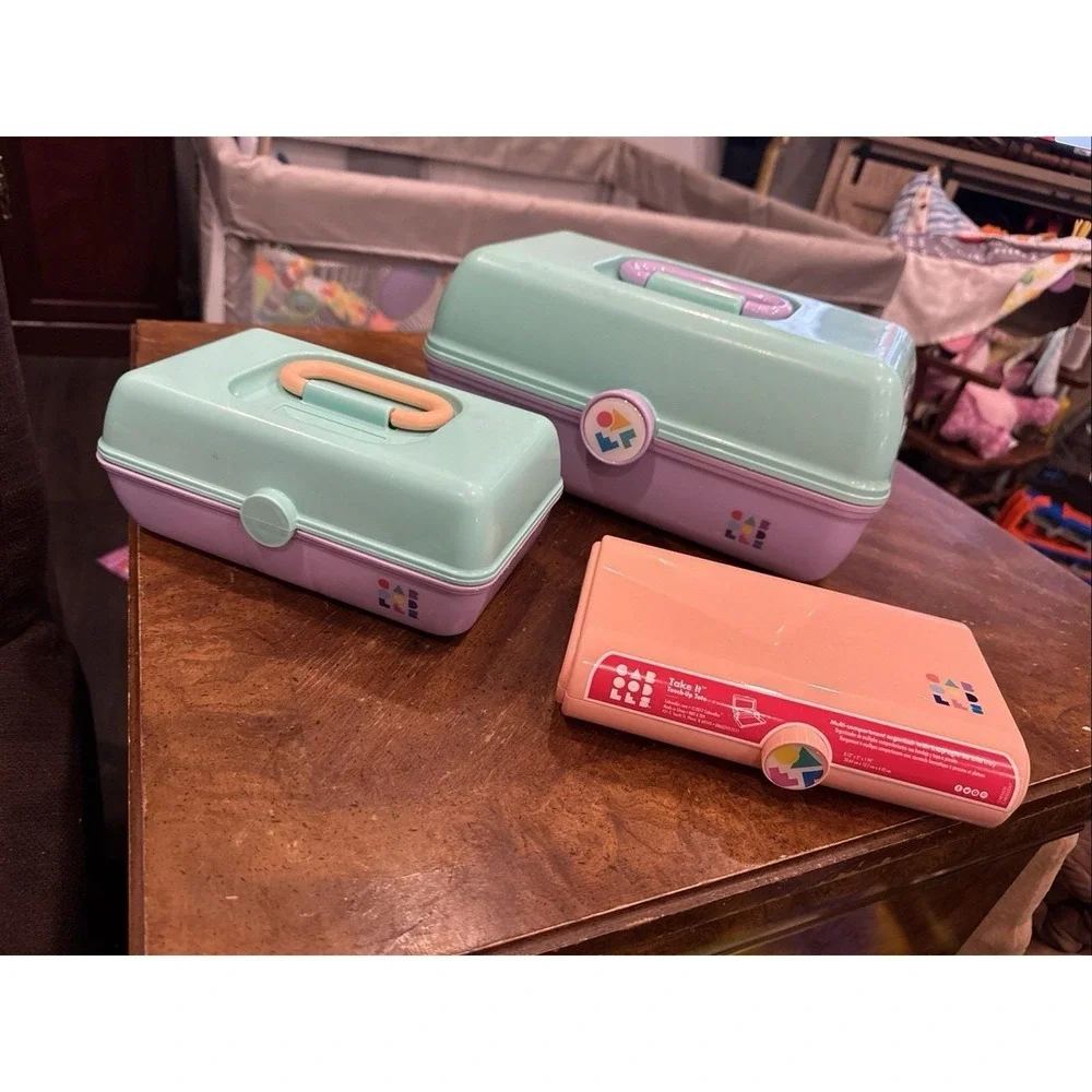 Caboodles 3 Cases Lavender Purple & Mint Green Makeup Organizer Vintage Set Of 3 - Picture 15 of 15
